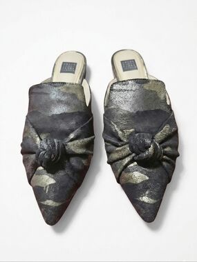 White House Black Market Teagan Metallic Camouflage Knot Mules